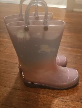 Kids Pink Ombre Unicorn Rain Boots